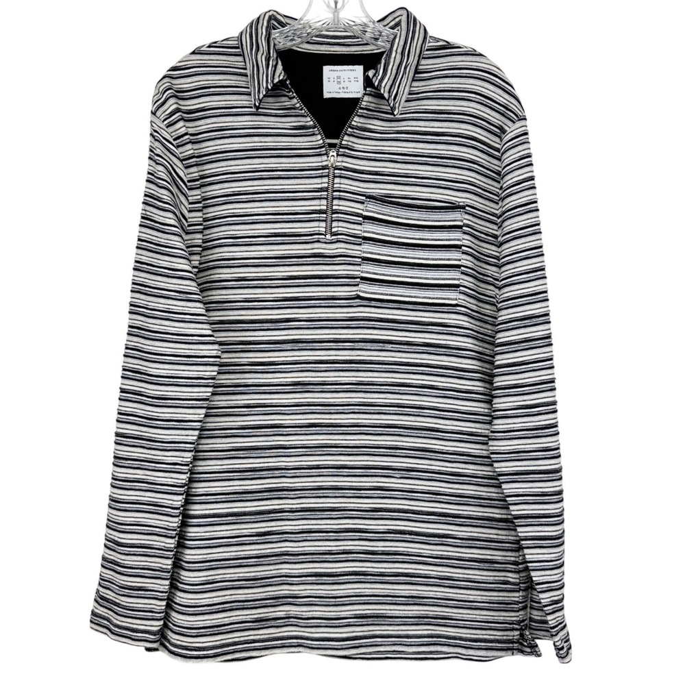 Urban Outfitters Mens Medium Textured Stripe Quarter Zip Pullover Black White